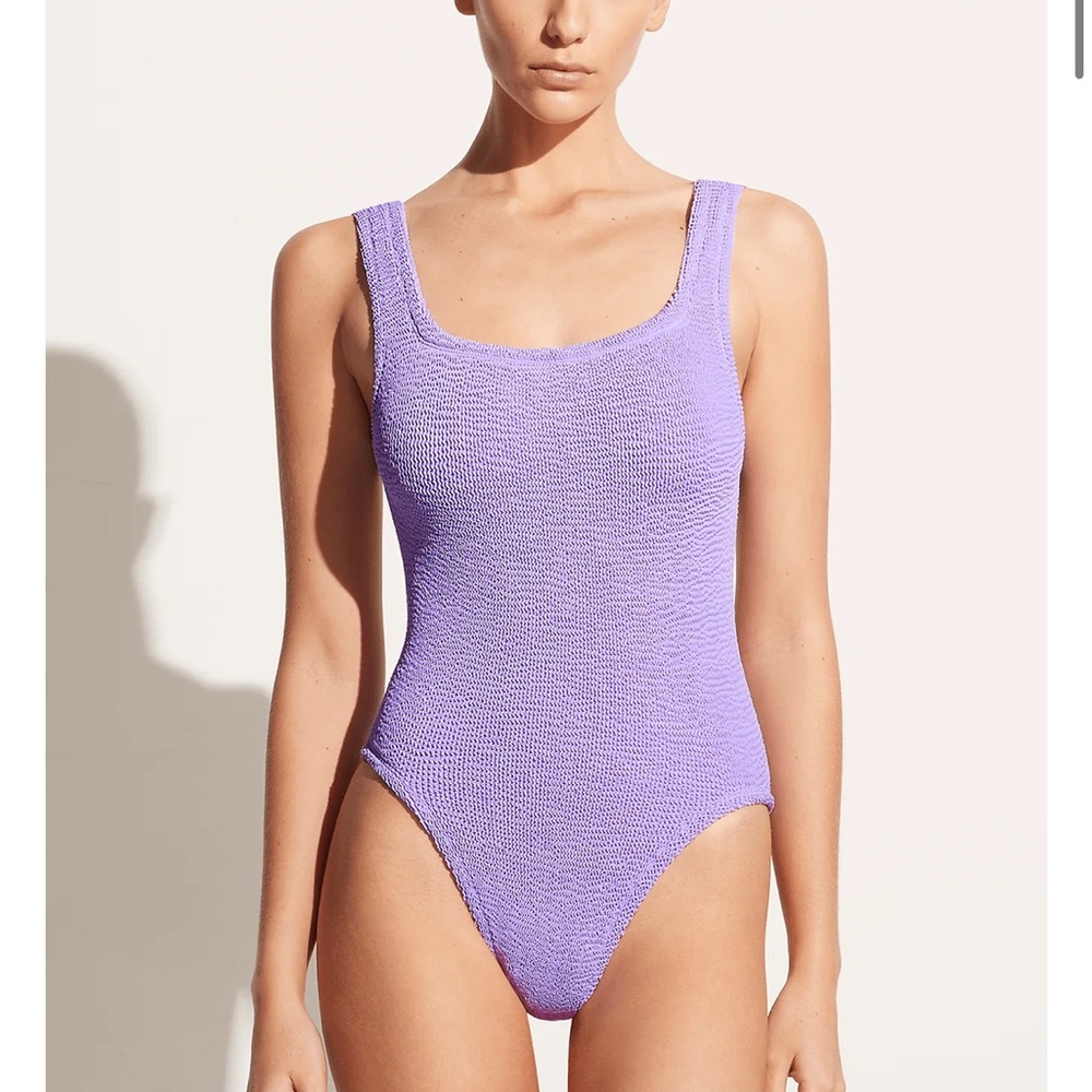 Hunza G Lilac Classic Square Neck One Piece Swimsuit